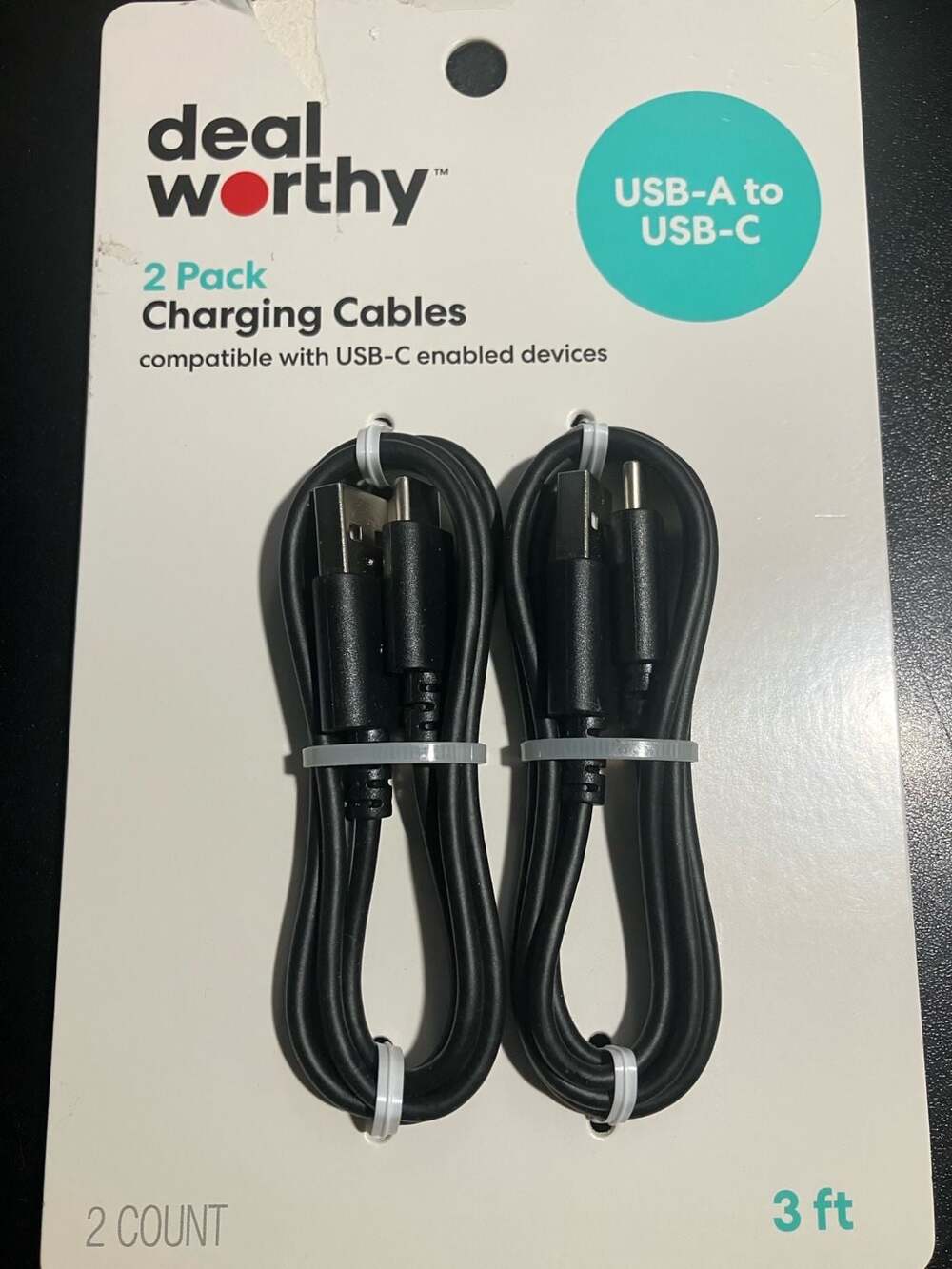 Dealworthy 2 Pack USB-A to USB-C Charging Cables 3ft